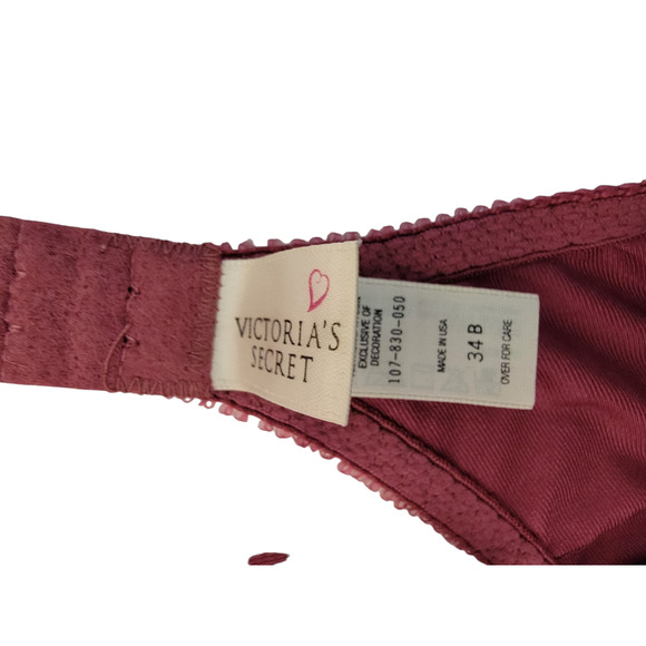 Victoria's Secret 34B Hot Pink Lace Underwire Full Coverage Plunge Bra Bow USA - Picture 3 of 5